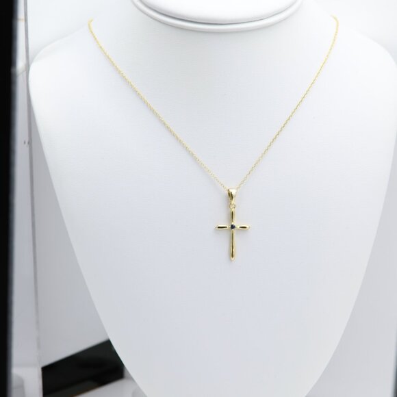 Silver Cross Natural Blue Sapphire Cross Pendant plated with 14k gold - Picture 6 of 7